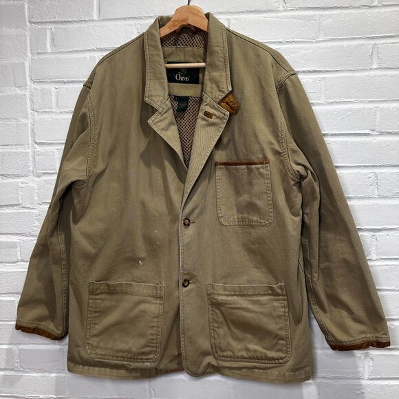 Vintage Orvis Chore Barn Field Elbow Patches Jacket Khaki Tan Men's Large - Picture 1 of 10